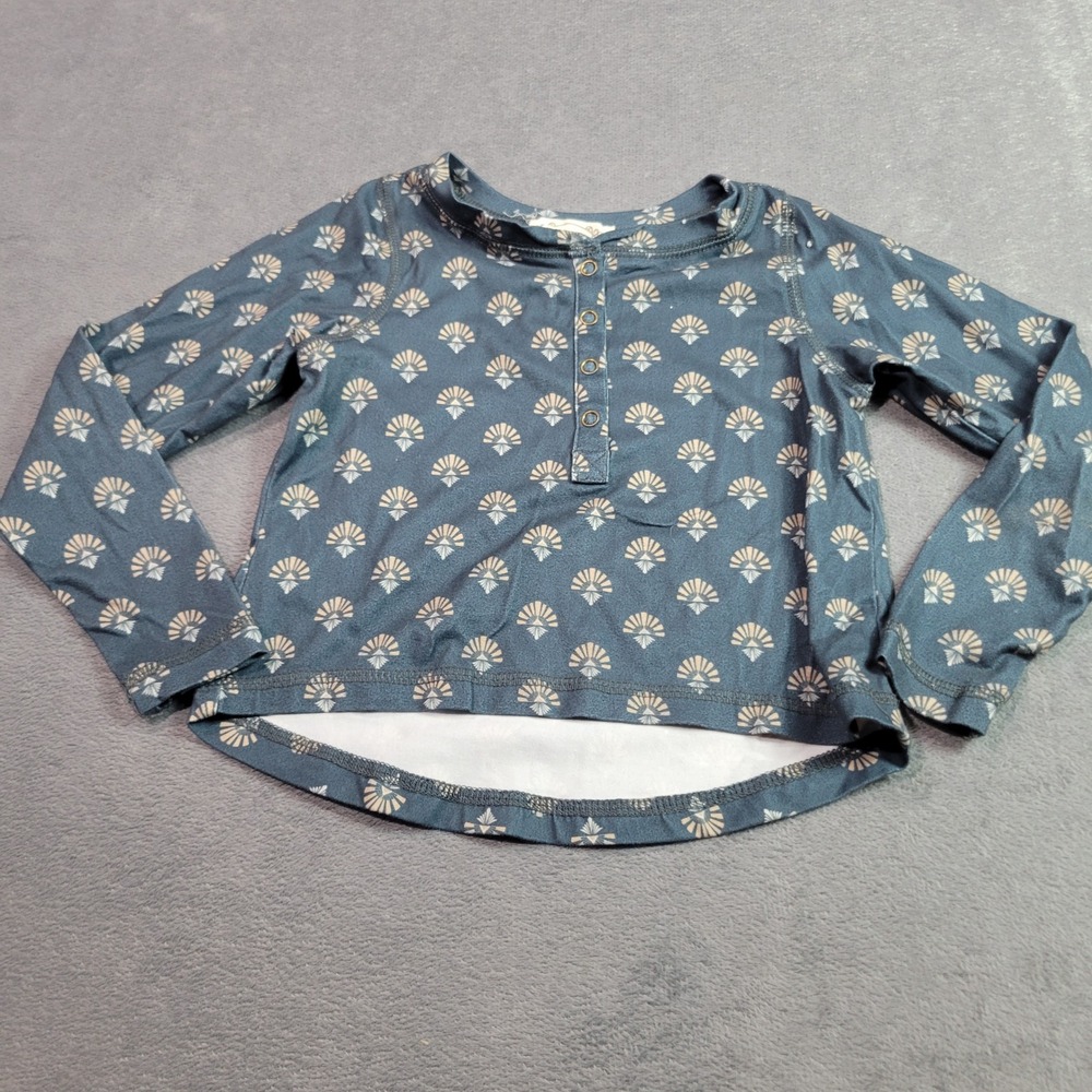 Mia Joy Product Top Girls Size 5 Teal Blue Fan Print Henley High-Low Boho Style